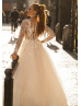 Long Sleeves Beaded Ivory Lace Tulle Sparkly Wedding Dress